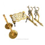 A selection of brass-ware to include a pair of ornate Victorian curtain pole brackets