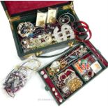 A quantity of costume jewellery with some white metal pieces and jewellery box.