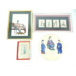 Four, early 20th century, hand-painted, oriental artworks