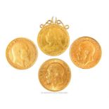 Four gold half sovereigns, including a Victorian example dated 1896