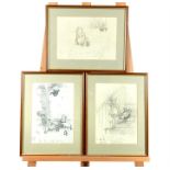 Three framed and glazed prints of E.H.Shepherd's original pencil sketches of Winnie the Pooh