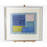 A contemporary mixed media abstract artwork, monogrammed in pencil MHB