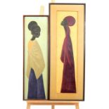 Hgombe, (West African) Two, long acrylic portraits each of African women
