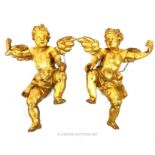 A pair of large 18th century Italian carved giltwood cherubs