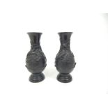 A fine pair of large, oriental, early 20th century, bronzed vases