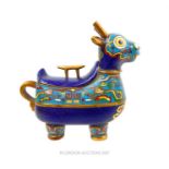 A Chinese cloisonne jar in the form of a deer