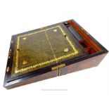 A Victorian burr walnut and brass bound writing slope; 40.5cm wide.