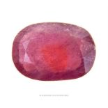 A large, natural, faceted, oval-shaped ruby (loose stone) over 45 carats