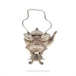 A novelty miniature sterling silver spirit kettle on stand