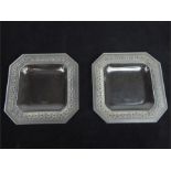 A pair of Rene Lalique, square plates with frosted glass daisy edges