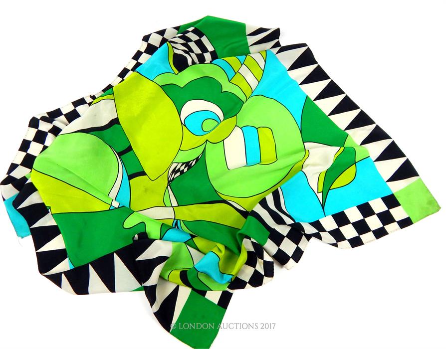 From the estate of the late Lady Wanda Boothby: a circa 1960s-70s silk scarf with abstract green