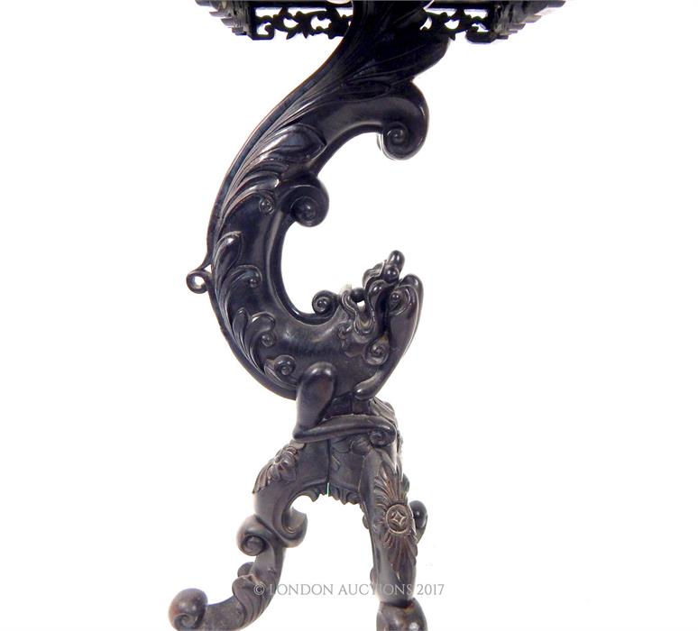 A Chinese rectangular topped table with marble inlay, with a carved dragon support raised above - Image 3 of 3