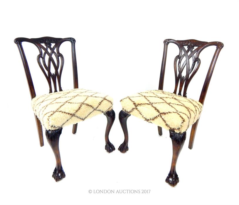 A pair of mahogany Chippendale style side chairs, upholstered with vintage Moroccan Berber Beni