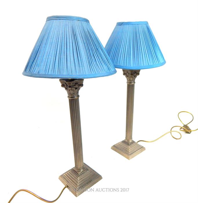 From the estate of the late Lady Wanda Boothby: a pair of white metal electric lamps with Corinthian - Image 2 of 2