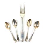 From the estate of the late Lady Wanda Boothby: a silver fork and four silver teaspoons; 3toz.