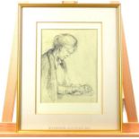 A 20th century study of an elderly lady writing; pencil on paper; unsigned; sight size 28cm x 21.