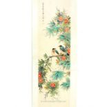 A Chen Ban Ding Chinese Republic scroll hand painted with two birds