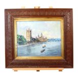 Unsigned, 20th century, British, oil painting on canvas of a view of the Thames and the Houses of Pa