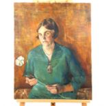 J. Charrington, 20th century British, portrait of a lady holding flower