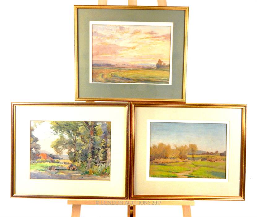 Three 20th century landscape watercolours; unsigned each with an approximate sight size 34cm x