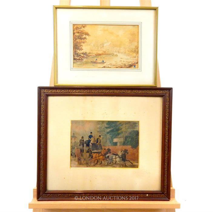 A 19th century, boat crossing a lake scene; watercolour unsigned; sight size 16cm x 25cm together