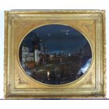 Italian reverse painted and mother of pearl on glass depicting Piazza Navona, Rome