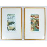 Glynn Thomas, (contemporary) A framed pair of charming, colour etchings of Suffolk