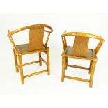 A pair of Chinese pine open armchairs