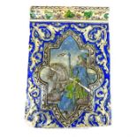 A 19th century Iranian, hand painted ceramic wall panel w