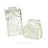 A pair of mid 20th century modernist clear glass candle holders / vases