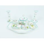 An Edwardian, hand-painted, porcelain, dressing table set