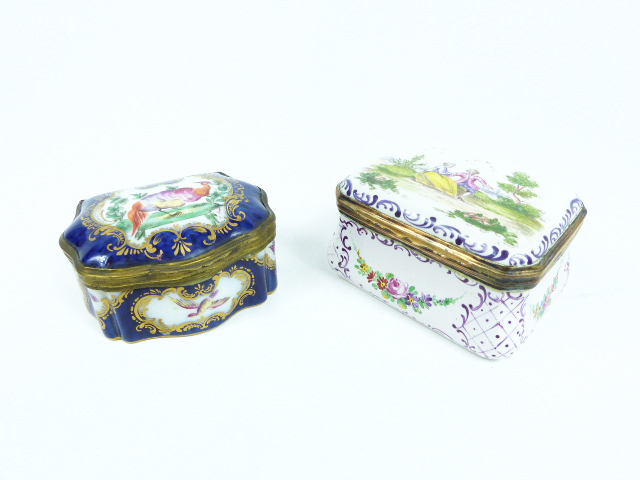 Two, fine, mid 19th century, French, hand-enamelled and gilt metal, trinket boxes