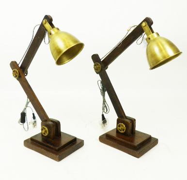 A pair of adjustable desk lamps