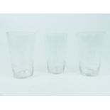Three, fine, 1920's hand-blown glass beakers each engraved with a hog measure