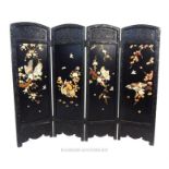 A small Japanese four fold lacquered screen