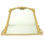 A large Victorian over-mantle mirror with ornate gilt frame; overall size 138cm x 120cm.