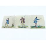 Three, early 20th century, Pilkington tiles with hand-painted fishing scenes