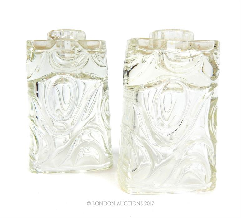 A pair of mid 20th century modernist clear glass candle holders / vases - Image 2 of 3