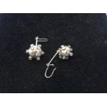 A pair of sterling silver and studded moonstone, spherical drop earrings