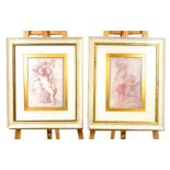 A framed and gilt-mounted pair of large prints depicting sanguine putti studies