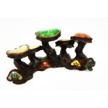 A Chinese style bronzed brush stand in the form of a toad stool.