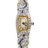 A spectacular, Art Deco, platinum, diamond and sapphire cocktail watch