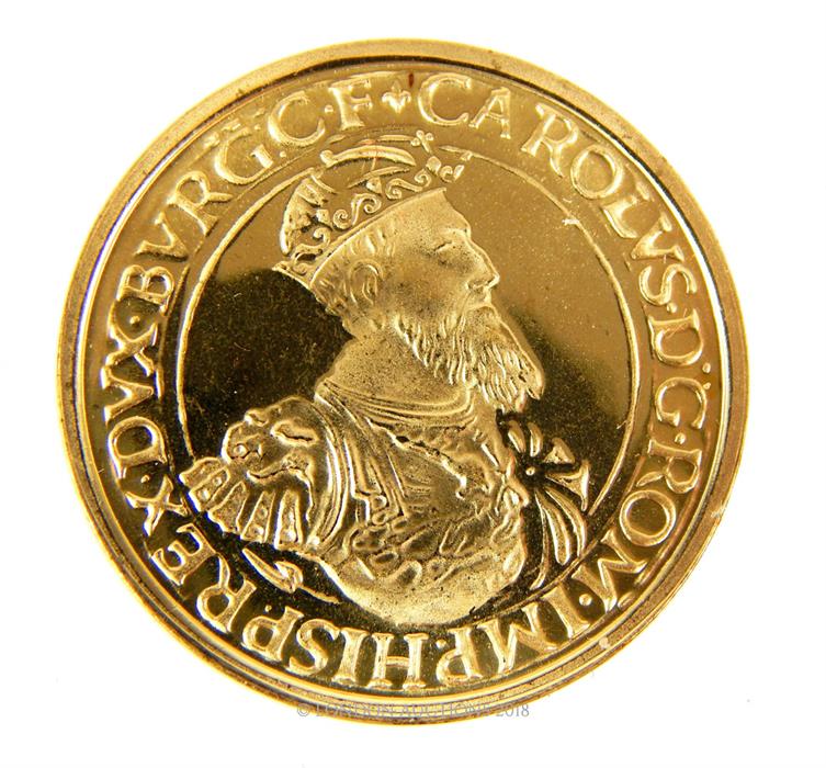 A 22 ct, yellow gold, Belgian 50 ECU coin