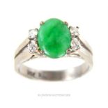 A 14 ct white gold, French, vintage, jade and diamond ring