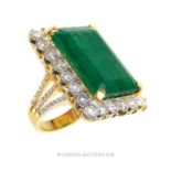 A stunning, 18 ct yellow gold, large, emerald and diamond dress ring