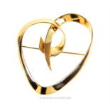 An 18 ct yellow gold, large, heart brooch by Paloma Picasso for Tiffany & Co