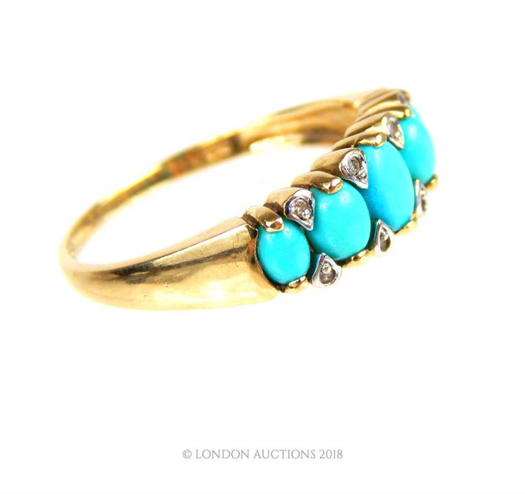 A 9 ct yellow gold, diamond and turquoise five-stone ring - Image 2 of 3