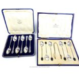 Two cased pairs of Mappin & Webb sterling silver spoons