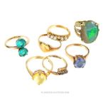 A collection of vintage and antique, yellow gold rings