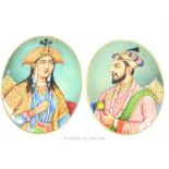 A fine pair of 19th century, hand painted, Indian miniatures on ivory, under glass